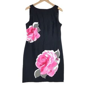 STUDIO I Dress Sleeveless Sheath Floral Big Flowers Fitted Pink Black Size 12